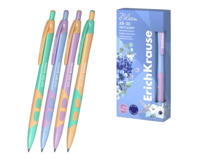 Erichkrause Bloom XR-30 Matic&Grip Pastel Boligrafo Retractil - Punta de Bola 0.7mm - Trazo de 0.35mm - Tinta Azul - Grip de Agarre - Cuerpo en Colores Pastel