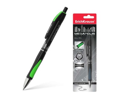 Erichkrause Boligrafo Automatico Megapolis Concept - Cuerpo Satinado Redondo - Zona de Agarre Ergonomica - Punta de 5 Canales - Tinta de Secado Rapido - Color Negro