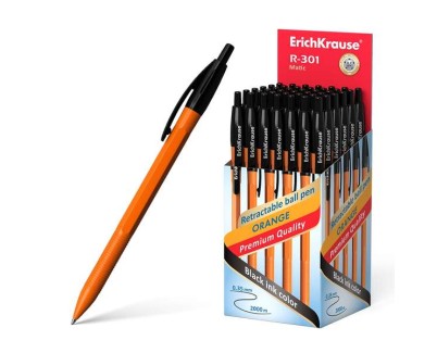 Erichkrause Boligrafo Automatico R-301 Naranja Matic 07 - Cuerpo Hexagonal Opaco - Grip - Punta de 07mm - Tinta de Secado Rapido - Color Negro