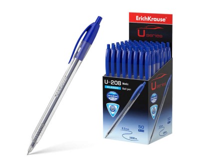 Erichkrause Boligrafo Automatico U-208 Classic Matic - Ultra Glide Technology - Cuerpo Transparente con Grip - Color Azul