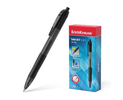 Erichkrause Boligrafo de Gel Automatico Smart-Gel - Punta Normal - Cuerpo Translucido Redondo - Agarre Comodo - Tinta de Gel de Secado Rapido - Longitud de Linea Continua de 500m - Espesor de 04mm - Color Negro