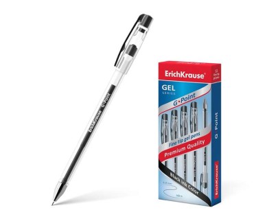 Erichkrause Boligrafo de Gel G-Point - Tinta de Gel de Secado Rapido - Cuerpo Transparente con Grip Perfilado Triangular - Punta de Tipo Aguja - Color Negro
