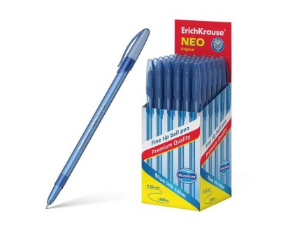 Erichkrause Boligrafo Neo Original - Punta de Aguja Sofisticada Fine Tip - Cuerpo Redondo Translucido Mate - Tinta Color Azul