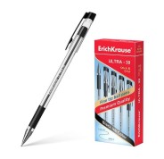 Erichkrause Boligrafo Ultra-30 - Recargable con Punta Fina Fine Tip - Cuerpo Transparente con Agarre de Goma - Tinta Color Negro - 2000m de Escritura Precisa y Rapida - Color Negro