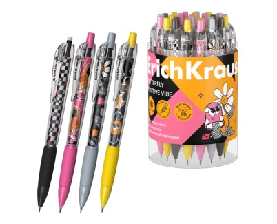 ErichKrause Butterfly Positive Vibe Portaminas - Mina HB de 0.7mm - Goma de Borrar Integrada - Ergonomico - Colores Surtidos