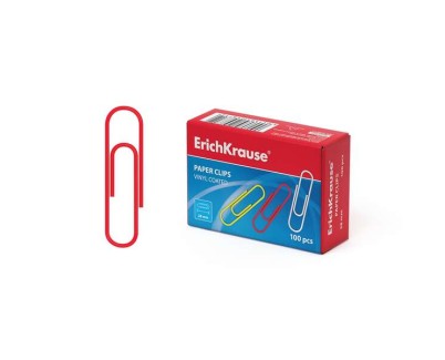 Erichkrause Caja de 100 Clips de Colores con Recubrimiento de Vinilo - Alambre de Acero de Alta Calidad - Resistente a la Corrosion - Colores Surtidos