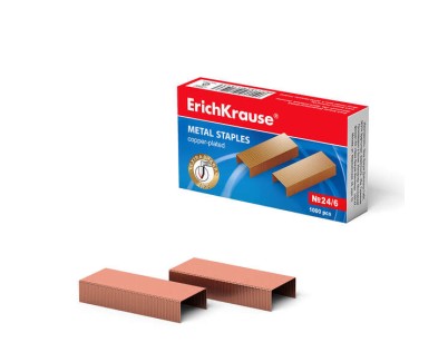 Erichkrause Caja de 1000 Grapas Cobreadas 24/6 - Alta Calidad y Resistencia Mejorada - Resistente a la Corrosion - Color Cobre