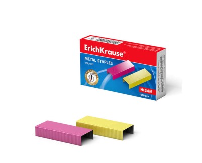 Erichkrause Caja de 1000 Grapas de Colores 24/6 - Alambre de Acero de Alta Calidad - Resistencia Mejorada - Colores Surtidos