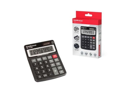 Erichkrause Calculadora Electronica de Sobremesa de 12 Digitos - Pantalla LCD de 12 Digitos - Funciones de Calculo Avanzadas - Energia Solar - Color Negro