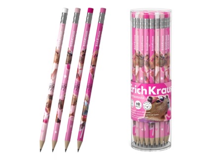ErichKrause CapyBarbara Lapiz de Grafito con Goma de Borrar - Mina HB - Cuerpo Redondo - Plastico - Agarre Ergonomico - Colores Surtidos