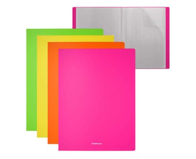 Erichkrause Carpetas con Fundas Matt Neon - 40 Fundas - Tama&ntilde;o A4 - Surtido Colores (4 pcs en Bolsa) - Colores Surtidos