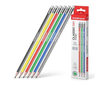 Erichkrause Classic 101 Lapiz de Grafito Plastico HB Triangular con Goma de Borrar - Colores Surtidos