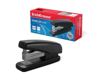 Erichkrause Classic Minigrapadora - Grapa hasta 25 Hojas - Para Grapas 24/6, 26/6 - Plastico Resistente a Golpes - Mecanismo de Acero - Color Negro