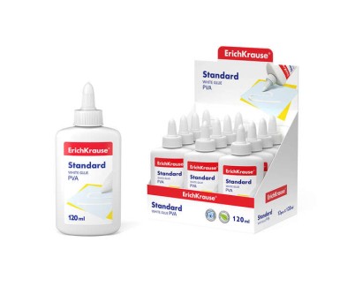 Erichkrause Cola Blanca PVA Standard 120ml - Aplicador Autolimpiante - Regulador de Intensidad - No Toxico - Resistente al Frio - Color Blanco