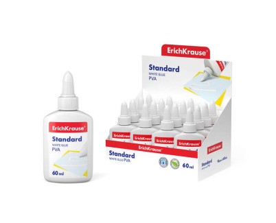 Erichkrause Cola Blanca PVA Standard 60ml - Aplicador Autolimpiante - Regulador de Intensidad - No Toxico - Resistente al Frio - Color Blanco