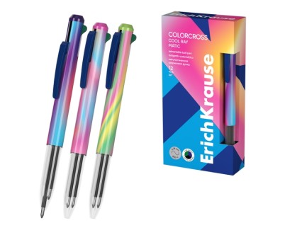 ErichKrause Colorcross Matic Cool Ray Boligrafo 3 en 1 - Punta de 0.7mm - Tinta Azul - Tinta Negra - Tinta Verde - Trazo 0.28mm - Colores Surtidos