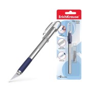 Erichkrause Cuchilla de Precision para Cortes de Papel - Cuerpo Metalico con Agarre de Goma - Cuchilla Segmentada de Acero - Resistente a la Corrosion - Incluye 2 Cuchillas de Repuesto
