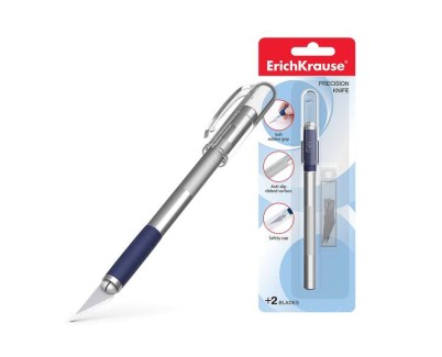 Erichkrause Cuchilla de Precision para Cortes de Papel - Cuerpo Metalico con Agarre de Goma - Cuchilla Segmentada de Acero - Resistente a la Corrosion - Incluye 2 Cuchillas de Repuesto