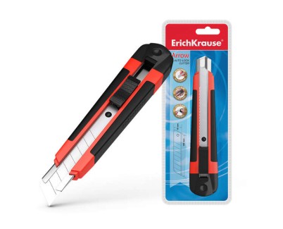 Erichkrause Cuter con Fijador Automatico Arrow - Sistema de Retencion de Cuchilla Autobloqueo - Partidor Incorporado - Cuerpo de Plastico Ligero - Guias Metalicas - Cuchilla Segmentada de Acero Resistente al Desgaste - Color Azul