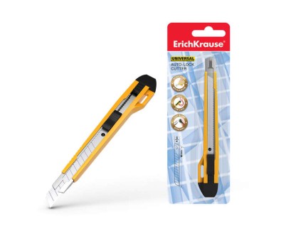 Erichkrause Cuter con Fijador Automatico Universal - Sistema de Retencion de Cuchilla Autobloqueo - Partidor Incorporado - Cuchilla Segmentada de Acero Resistente al Desgaste - Color Negro