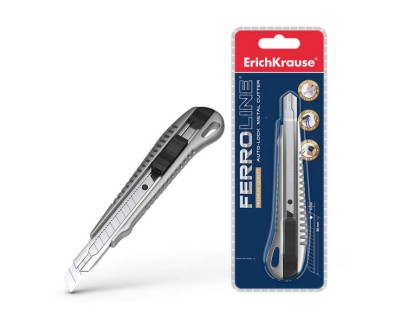 Erichkrause Cuter Metalico con Fijador Automatico - Sistema de Retencion de Cuchilla Autobloqueo - Partidor Incorporado - Color Negro