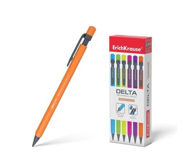 Erichkrause Delta Portaminas 0.5mm HB - Para Minas de 0.5mm - Goma de Borrar - Forma Triangular Ergonomica - Colores Neon Brillantes Surtidos