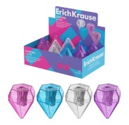 ErichKrause Diamond Expositor con 12 Sacapuntas con Contenedor - Plastico - Cuchilla Niquelada de Acero al Carbono - Orificio de 8mm - Colores Surtidos