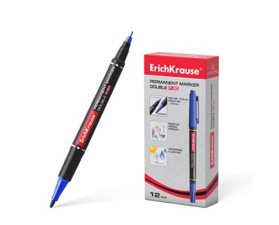 Erichkrause Double P-80 Marcador Permanente Doble Punta - Punta Bala de 1,65mm, Punta Fina de 0,45mm - Tinta a Base de Alcohol Resistente al Agua y a los Rayos UV - Color Azul
