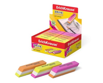 Erichkrause Drive Goma de Borrar Suave de Forma Clasica - Fabricado de Caucho Termoplastico Hipoalergenico - Diseño en Color de Tres Capas - Libre de Impurezas - No Contiene Pvc - Color Negro
