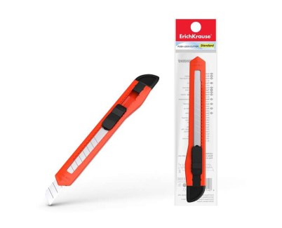 Erichkrause EasyCut Cuter con Fijador Push-Lock Standard 9mm - Sistema de Sujecion de Cuchilla con Seguro de Empuje - Cuchilla Segmentada de Acero - Color Aleatorio Naranja/Amarillo