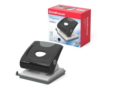 Erichkrause Elegance Perforadora - Perfora Hasta 30 Hojas - Bandeja de Confeti - Barra Guia con Marcas de Formato - Color Negro