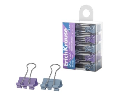 ErichKrause Energy Save Manga Pack de 10 Pinzas Sujetapapeles - 19mm de Ancho - Metalicas - Capacidad hasta 80 Hojas - Colores Surtidos