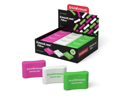 Erichkrause Ergoline Pillow Goma de Borrar Ergonomica - Fabricada de Caucho Termoplastico Hipoalergenico - Sin PVC - Colores Rosa, Blanco y Verde
