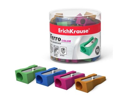 Erichkrause Ferro Color Sacapuntas de Aluminio con Agarre Ergonomico - Orificio de 8mm - Cuchilla de Acero al Carbono - Colores Surtidos