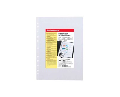 Erichkrause Fizzy Clear Pack de 10 Fundas Multitaladro A4 30mic - 11 Taladros - Acabado Rugoso - Transparente
