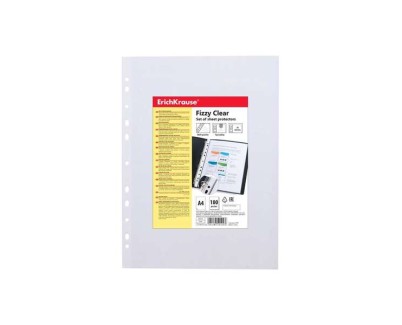 Erichkrause Fizzy Clear Pack de 100 Fundas Multitaladro A4 30mic - 11 Taladros - Acabado Rugoso - Transparente