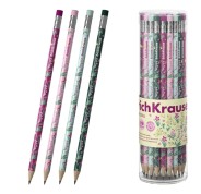 ErichKrause Floral Soul Lapiz de Grafito con Goma de Borrar - Mina HB - Cuerpo Redondo - Plastico - Agarre Ergonomico - Colores Surtidos