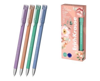 ErichKrause G-Reed Stick Pastel Bloom Boligrafo con Capuchon - Modelos Surtidos - Trazo 0.25mm - Tinta de Gel - Resistente al Agua - Secado Rapido - Tapa Ventilada - Color Azul