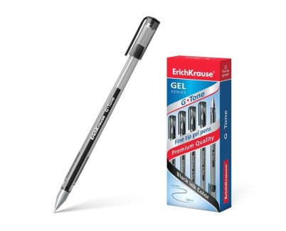 Erichkrause G-Tone Boligrafo de Gel - Cuerpo Translucido con Grip Perfilado Triangular - Punta de 0,5mm - Tinta de Gel de Secado Rapido - Color Negro