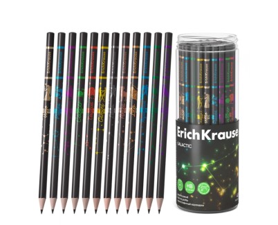 ErichKrause Galactic Lapiz de Grafito - Mina HB - Cuerpo Redondo - Faciles de Difuminar - Colores Surtidos