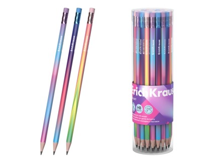 ErichKrause Galaxy Lapiz de Grafito con Goma de Borrar - Mina HB - Cuerpo Triangular - Plastico - Agarre Ergonomico - Faciles de Difuminar - Colores Surtidos