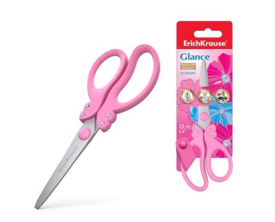 Erichkrause Glance Tijeras con Cuchillas de Acero Inoxidable 15cm - Extremos Redondeados - Mangos Ergonomicos - Colores Aleatorios Rosa y Morado