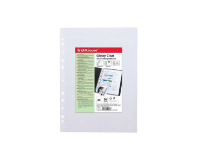 Erichkrause Glossy Clear Pack de 10 Fundas Multitaladro A4 100mic - 11 Taladros - Acabado Brillante Transparente