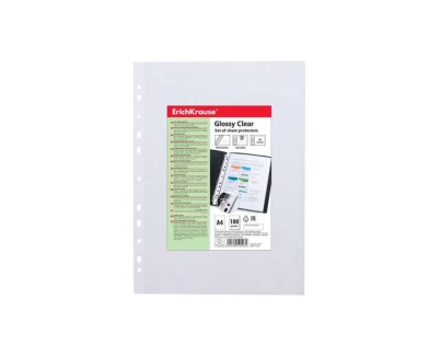 Erichkrause Glossy Clear Pack de 100 Fundas Multitaladro A4 100mic - 11 Taladros - Acabado Brillante Transparente