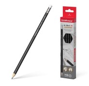 Erichkrause Jet Black 101 Lapiz de Grafito Hexagonal HB con Goma de Borrar - Resistente al Impacto - Color Negro