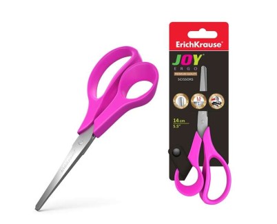 Erichkrause Joy Ergo Tijeras de Acero Inoxidable 14cm - Extremos Redondeados - Resistente a la Corrosion - Mangos Ergonomicos - Colores Aleatorios Surtidos