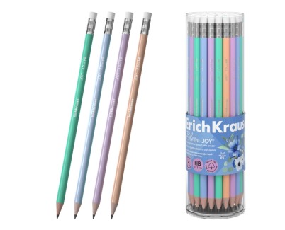 ErichKrause JOY Pastel Bloom Lapiz de Grafito con Goma de Borrar - Mina HB - Cuerpo Redondo - Plastico - Agarre Ergonomico - Colores Surtidos