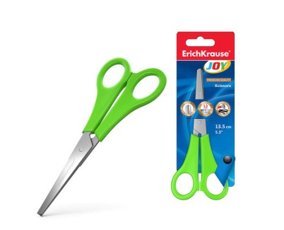 Erichkrause Joy Tijeras con Cuchillas de Acero Inoxidable 13.5cm - Extremos Redondeados - Resistente a la Corrosion - Mangos de Plastico Resistente - Colores Surtidos Aleatorios