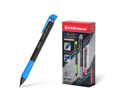 Erichkrause Lapiz Mecanico Draft 20 mm - Ergonomico y Triangular - Boquilla Retractil - Agarre de Goma - con Afilador - Dureza HB - Color Negro