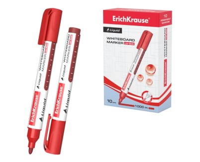 Erichkrause Liquid LW-600 Marcador de Pizarra Blanca - Tinta Liquida a Base de Alcohol - Punta en Forma de Bala - Ancho de Linea 2.5mm - Color Rojo